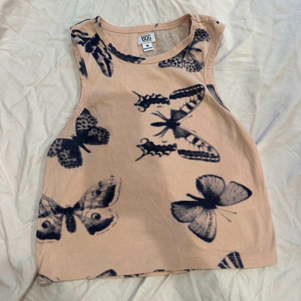 BDG URBAN OUTFITTERS Butterfly Print Tank Top - Beige and Black